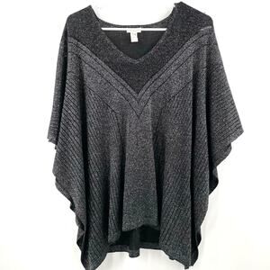 Chico's Women's Poncho, Black & Silver Metallic, Sz. S/M Sparkle Boxy Semi-Sheer